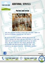 Load image into Gallery viewer, sample graphic of business extra services offered including logo and contact information