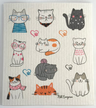 Load image into Gallery viewer, Kitty cat dishcloths natural sustainable compostable PÜR Evergreen dishes reusable dishcloth