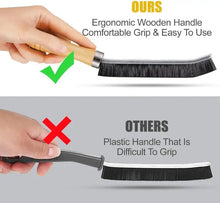 Load image into Gallery viewer, graphic showing difference of our crevice cleaning brush vs others, ours has a comfortable ergonomic wooden handle