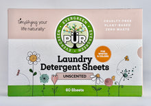 Load image into Gallery viewer, Unscented plant based laundry detergent sheets Sustainable Ecofriendly Green natural home goods PÜR Evergreen zero waste Mrs Meyers Method Forces of Nature biodegradable