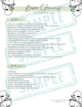 Load image into Gallery viewer, sample graphic of basic cleaning checklist for all rooms and bathrooms