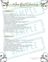 Load image into Gallery viewer, sample graphic of move out cleaning checklist for all rooms and bathrooms
