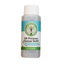 Load image into Gallery viewer, 2 oz bottle with white lid, blue label that reads PUR Evergreen All-Purpose Cleaner Refill in Sassy Spearmint aroma