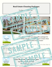Load image into Gallery viewer, sample graphic of real estate cleaning package with business information, photos, logos, and contact info