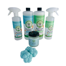 Load image into Gallery viewer, winter wellness bundle from pur evergreen includes 32 oz concentrate + 16 oz spray bottle of pur evergreen all purpose cleaner in sassy spearmint and eucalyptus mint + one jar of 4 eucalyptus mint shower steamers