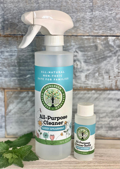 Sustainable Ecofriendly Green natural home goods PÜR Evergreen antibacterial all-purpose cleaner non-toxic families safe natural zero waste Mrs Meyers Method Forces of Nature sassy spearmint cozy bliss eucalyptus mint yummy smell good scent fresh