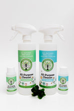 Load image into Gallery viewer, 2 empty 16oz spray bottles and 2 bottles of 2oz cleaner Sustainable Ecofriendly Green natural home goods PÜR Evergreen antibacterial all-purpose cleaner non-toxic families safe natural zero waste Mrs Meyers Method Forces of Nature sassy spearmint cozy bliss eucalyptus mint yummy smell good scent fresh