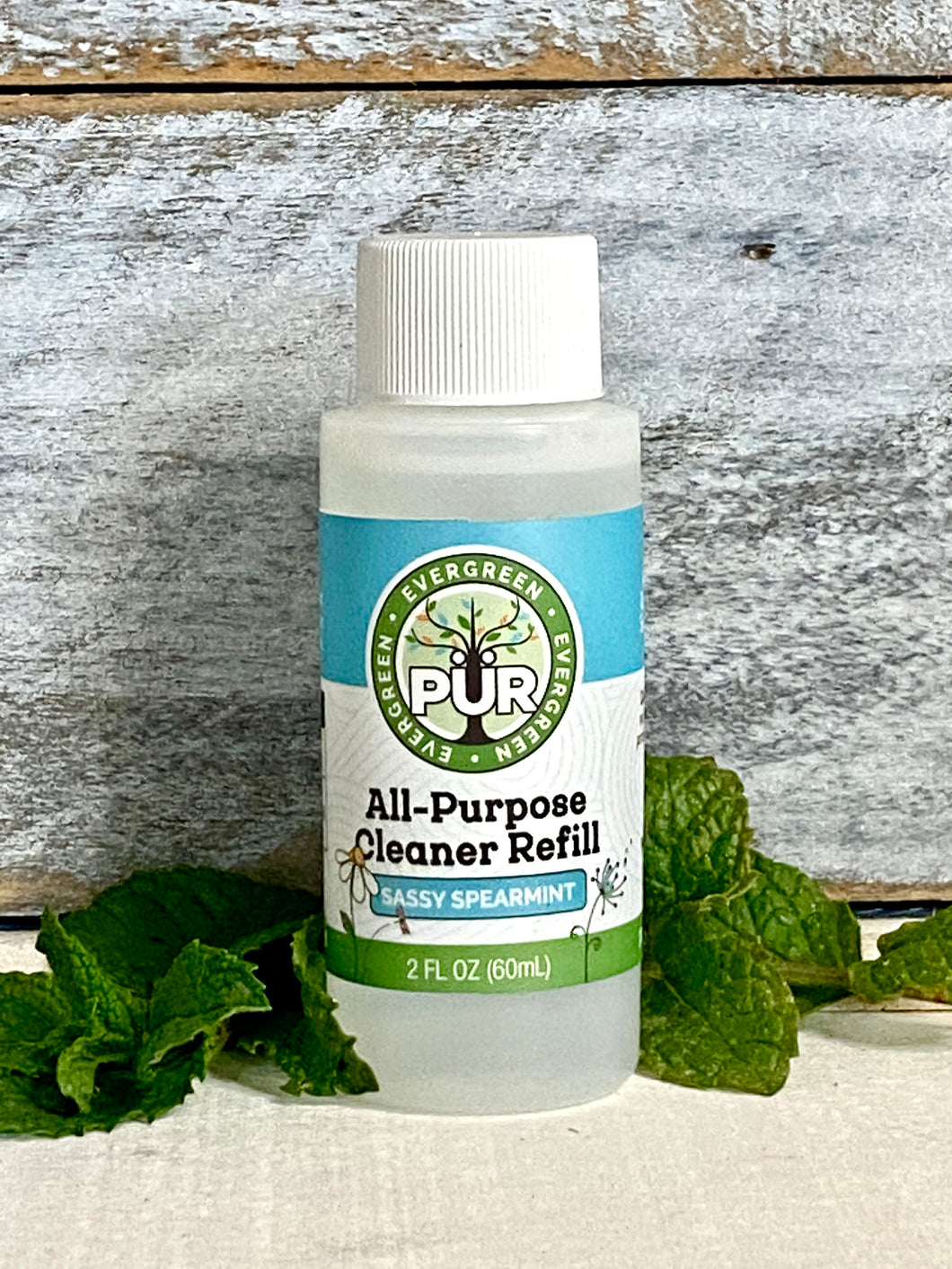2 oz cleaner Sustainable Ecofriendly Green natural home goods PÜR Evergreen antibacterial all-purpurse cleaner non-toxic families safe natural zero waste Mrs Meyers Method Forces of Nature sassy spearmint cozy bliss eucalyptus mint yummy smell good scent fresh