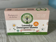 Load image into Gallery viewer, Unscented plant based laundry detergent sheets Sustainable Ecofriendly Green natural home goods PÜR Evergreen zero waste Mrs Meyers Method Forces of Nature biodegradable