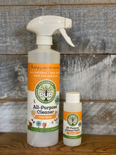 Load image into Gallery viewer, Empty 16 oz spray bottle and 2 oz cleaner Sustainable Ecofriendly Green natural home goods PÜR Evergreen antibacterial all-purpurse cleaner non-toxic families safe natural zero waste Mrs Meyers Method Forces of Nature sassy spearmint cozy bliss eucalyptus mint yummy smell good scent fresh
