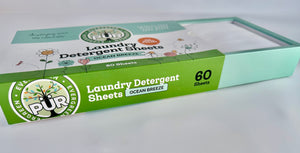 Ocean Breeze plant based laundry detergent sheets Sustainable Ecofriendly Green natural home goods PÜR Evergreen zero waste Mrs Meyers Method Forces of Nature biodegradable 