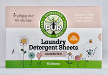 Load image into Gallery viewer, Unscented plant based laundry detergent sheets Sustainable Ecofriendly Green natural home goods PÜR Evergreen zero waste Mrs Meyers Method Forces of Nature biodegradable 
