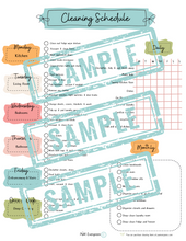 Load image into Gallery viewer, sample graphic of cleaning schedule listed by day of the week