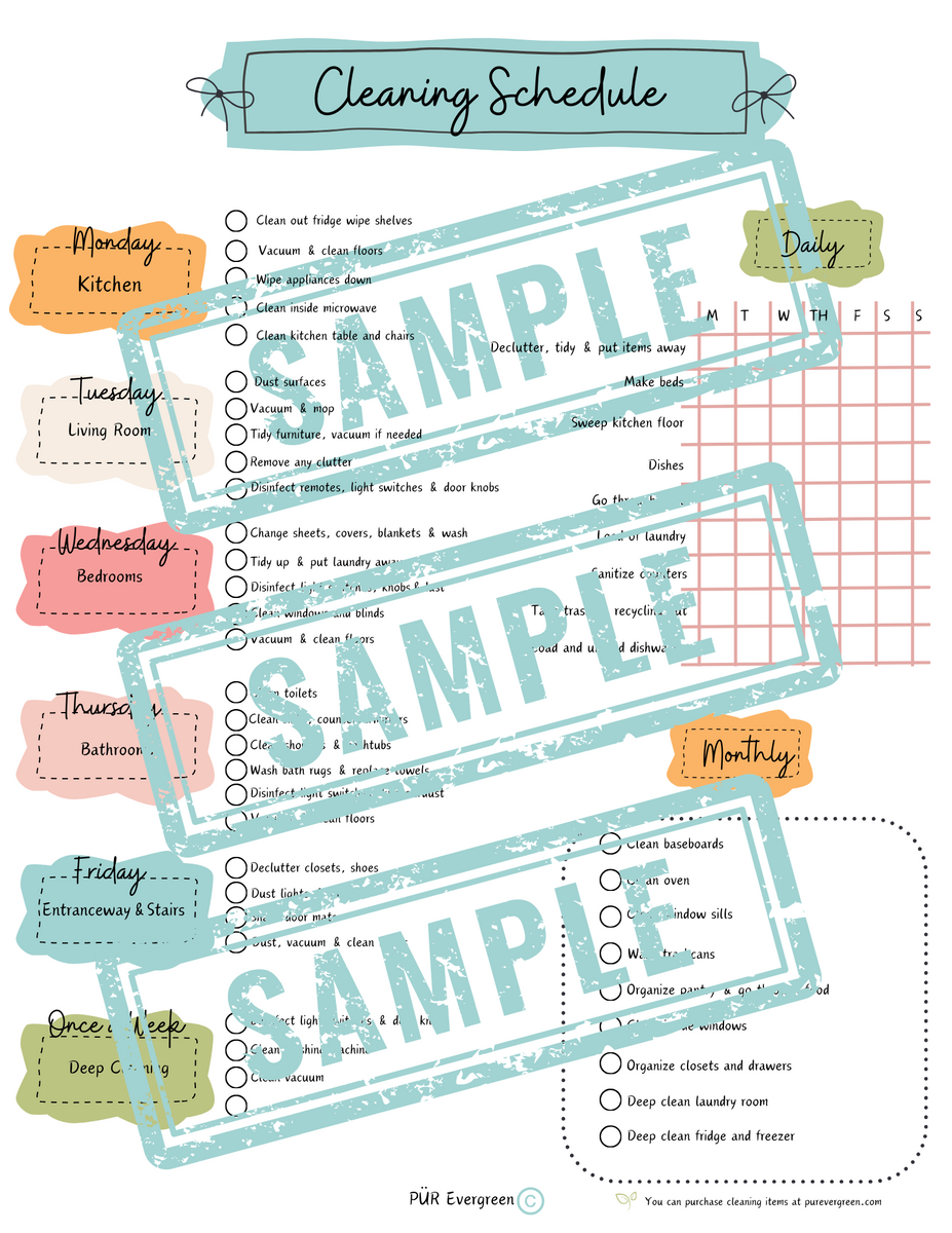Digital Download - Cleaning Checklist - Daily, Weekly, Monthly – PÜR ...