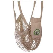 Load image into Gallery viewer, cotton mesh grocery bag with pur evergreen label