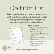 Promotional image for a decluttering list with text and a small icon on a light green background.