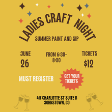 Load image into Gallery viewer, Advertisement for Ladies Craft Night with event details on a yellow background