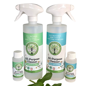 pur evergreen sassy spearmint and eucalyptus mint, both in 2 oz refill bottles and both with a 16 oz spray bottle