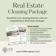 Real estate cleaning package advertisement with two brochures on a light green background