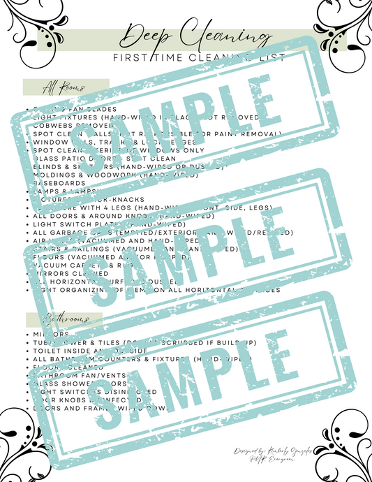 copy of a digital download for a Deep Cleaning Checklist, cleaning company, forms