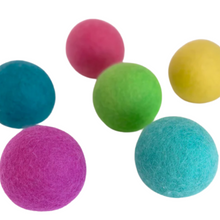 Load image into Gallery viewer, six wool dryer balls in bright colors