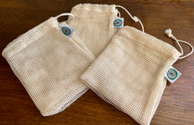 Load image into Gallery viewer, 3 pack of organic cotton produce bags PÜR Evergreen for fruit and veggies 10x12 medium size natural products for your home