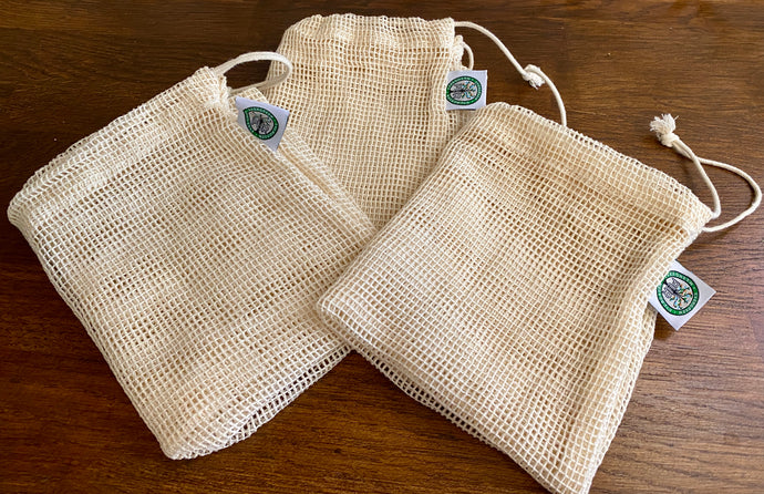 3 pack of organic cotton produce bags PÜR Evergreen for fruit and veggies 10x12 medium size natural products for your home