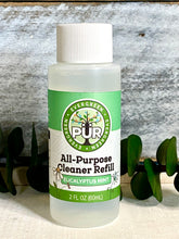 Load image into Gallery viewer, 2 oz cleaner Sustainable Ecofriendly Green natural home goods PÜR Evergreen antibacterial all-purpurse cleaner non-toxic families safe natural zero waste Mrs Meyers Method Forces of Nature sassy spearmint cozy bliss eucalyptus mint yummy smell good scent fresh