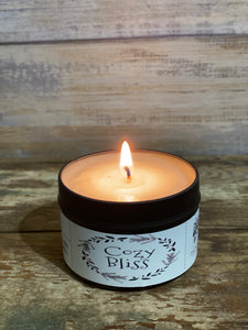 100% soy wax cotton wicks clean ingredients cruelty-free cozy bliss candle tin vegan Sustainable Ecofriendly Green natural home goods PÜR Evergreen zero waste Mrs Meyers Method Forces of Nature